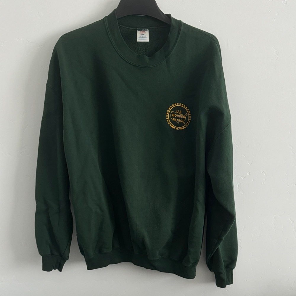 Vintage Dark Green Crewneck Sweatshirt with Gold Chest Emblem